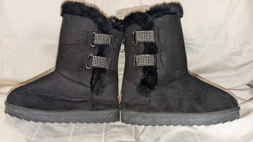 NWT Girls Mudd Brand Black Faux Suede & Fur Weather Boots Size 10