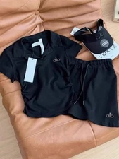 AIo Sports Suit Women's Polo Shirt with Pleats Anti Slip Short Skirt Yoga Set