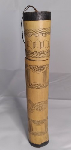 Vintage Natural Bamboo Container With Carving Stash Incense Small Long Items