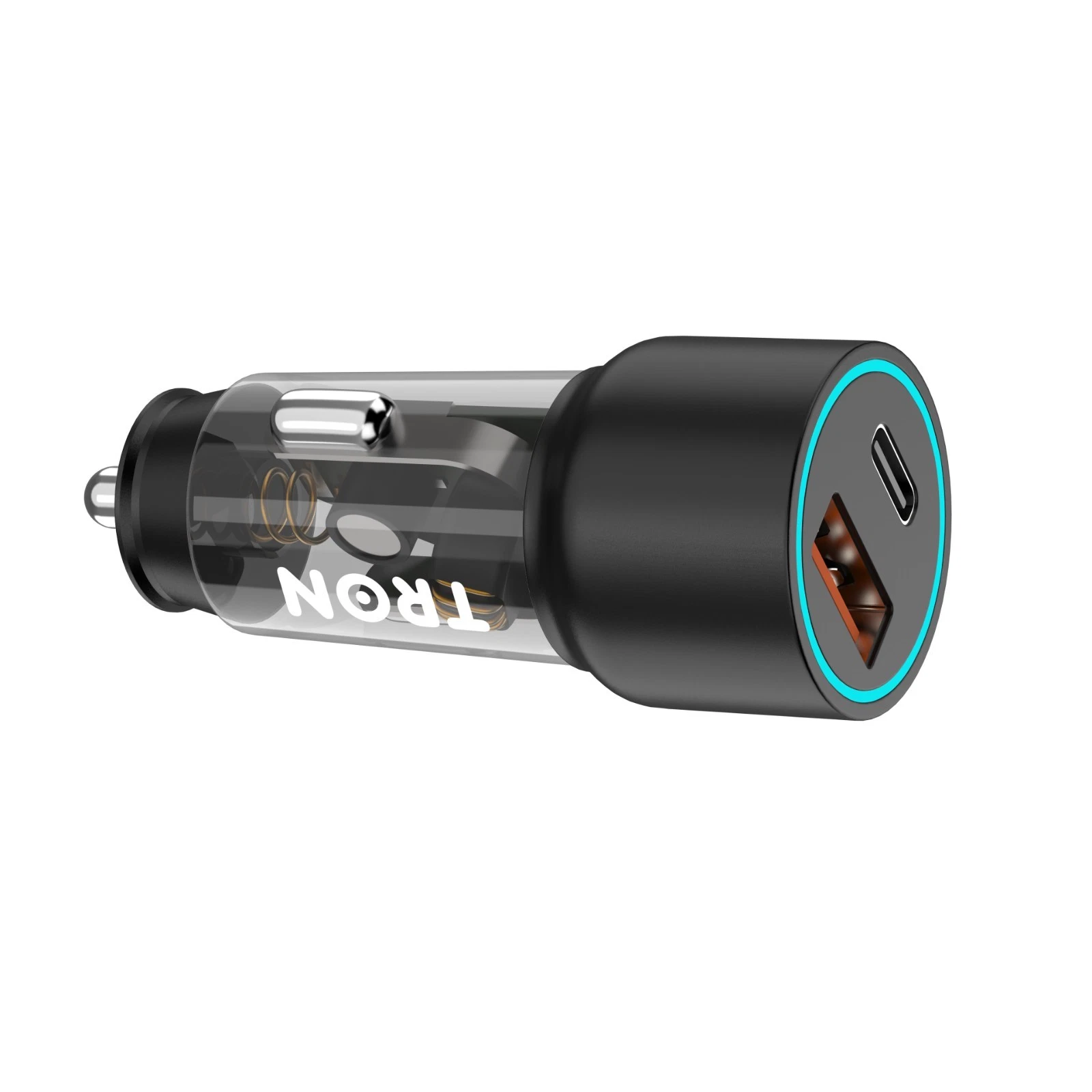 TRON 43W Dual Port Transparent Car Charger, USB-C + A Fast Charger for 12V/24V - product detail image 2