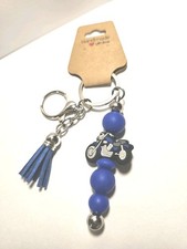 New Handcrafted Keychain Bag Charm Silicone Beads And Tassle Motorcycle Blue