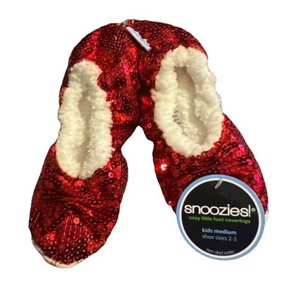 Kids Snoozies Red Sequin Ballet Bling Slippers Comfort MED 2-3 NWT Non Skid