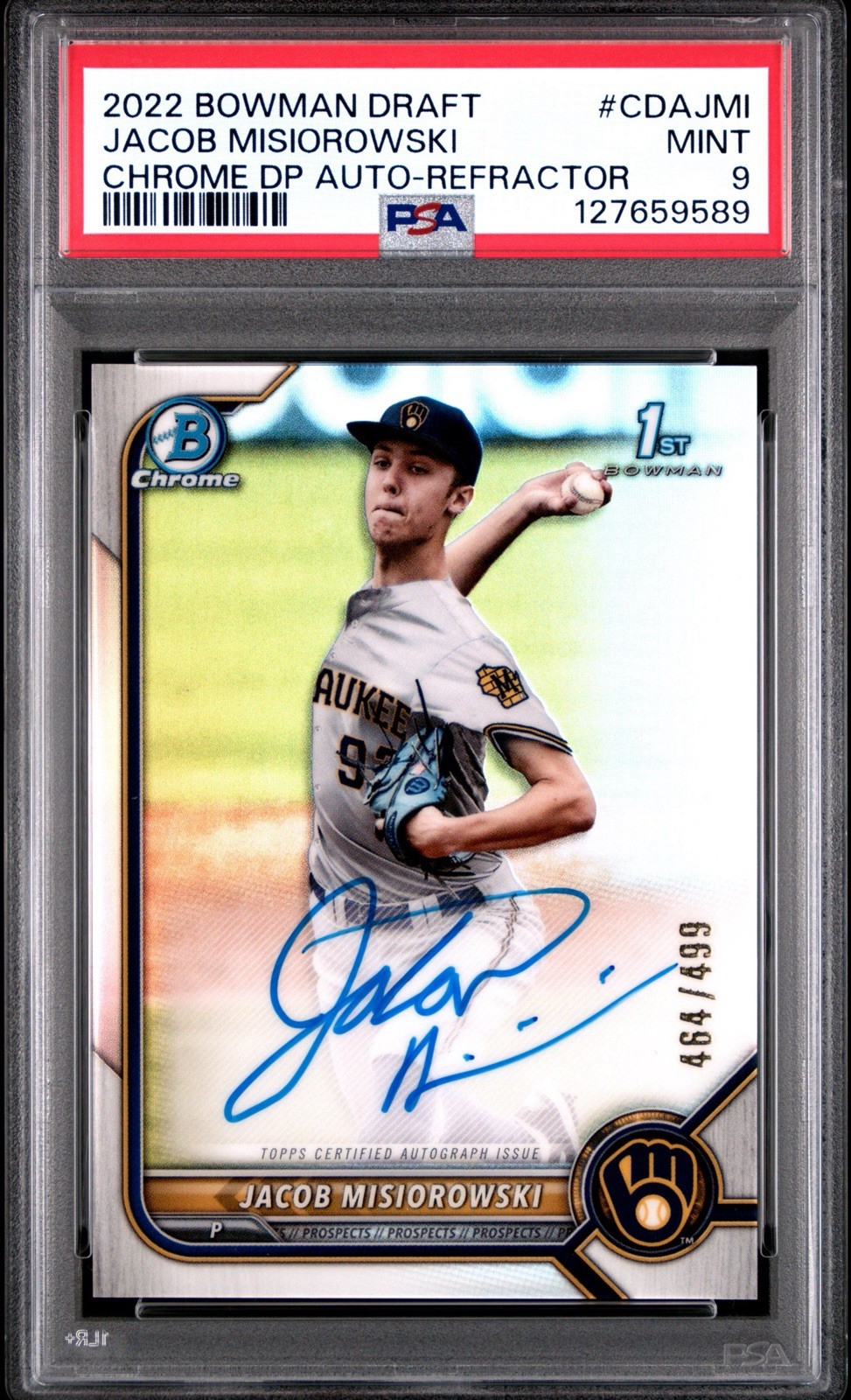 2022 Bowman Chrome Jacob Misiorowski #CDA-CDI 1st Refractor Auto /499 PSA 9