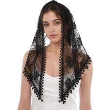 Elegant Floral Lace Chapel Veil for Women - Soft Stretchy Triangle Prayer Mantil