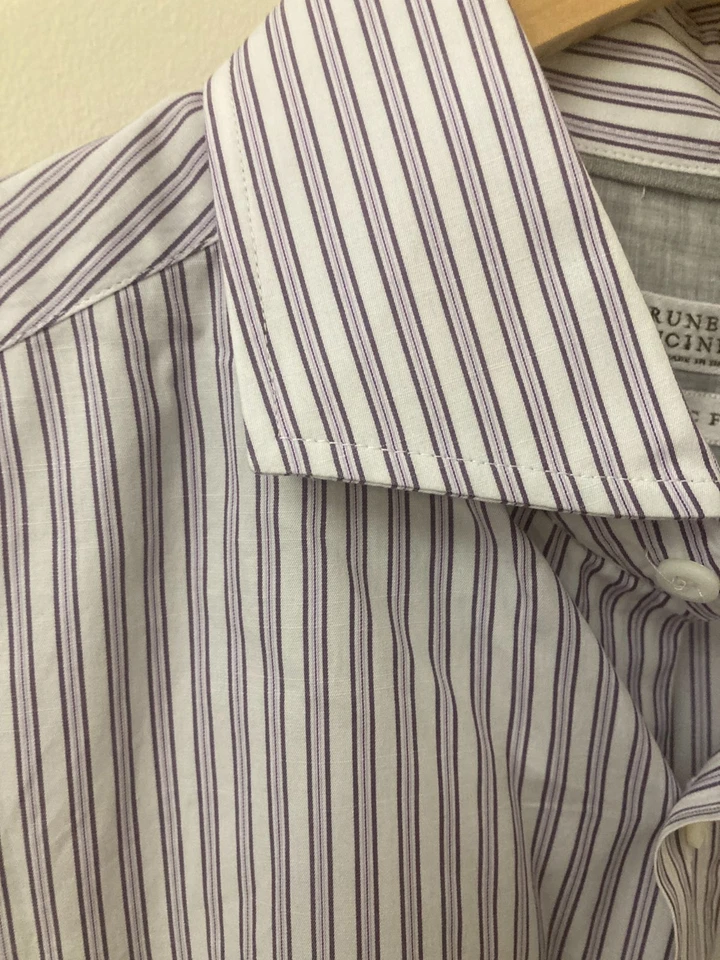 Camisa de vestir Brunello Cucinelli púrpura/blanco a rayas 16/41 en muy buen estado Foto 4 de 4