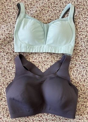 LOT OF TWO LULULEMON SPORTS BRAS ENLITE DARK VIOLET AND MINT GREEN 34E/DD