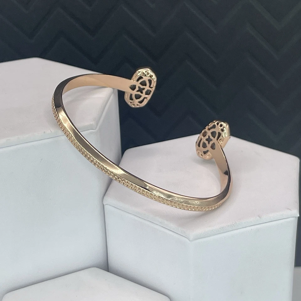 Kendra Scott Elton Cuff Bracelet Rose Gold Iridescent Bronze Drusy Oval Stones - Image 3 of 4