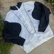 Reebok Men's L White/Black Colorblock Full-Zip Nylon Windbreaker Jacket