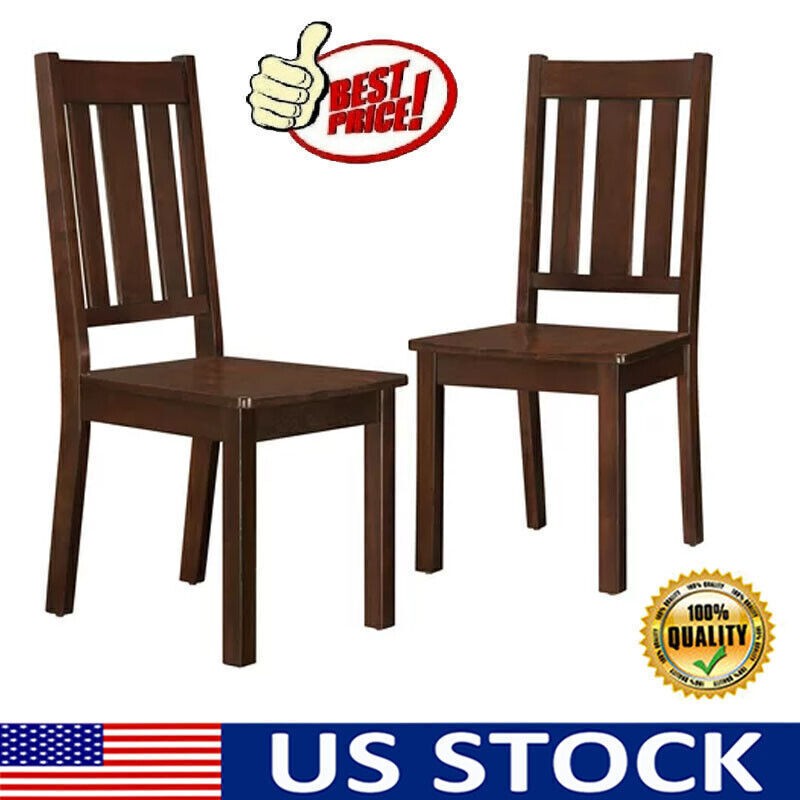 Wooden Classic Dining Chair Kitchen Room Office Stool, Set of 2, Mocha Finish US