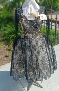 Vintage 1950's Lanvin Castillo PARIS Designer Black Lace Dress Size Medium
