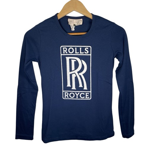 True VTG ROLLS ROYCE White Logo 1980s Navy Long Sleeve Shirt Single Stitch - Picture 1 of 7