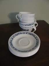 Lot of 8 Cups (with hook handles) & Saucers in Old Town Blue by Corelle Corning
