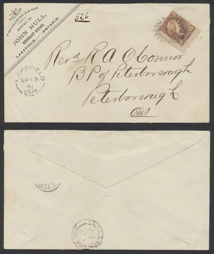 1891 John Hull Merchant Miller Cover Lakefield ONT Split Ring and Fancy Cancel