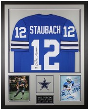 Roger Staubach Autographed and Framed Blue Dallas Jersey Auto Beckett COA