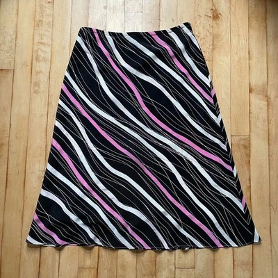 Vintage 90s Y2K Allison Taylor Midi Skirt Silk M Black Pink Whimsigoth Emo - Image 1 of 4