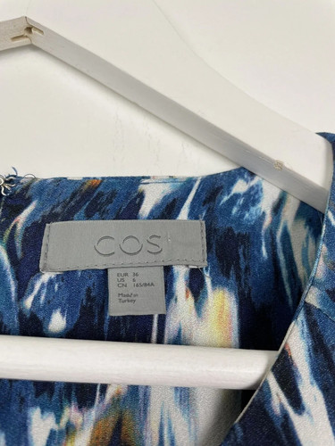 Vestido recto Cos azul marino estampado de manchas Reino Unido 10 hasta la rodilla - HA SIDO ALTERADO - Imagen 2 de 8