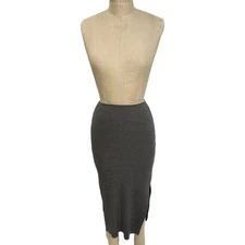 Joah Brown Side Slit Midi Skirt Gra XS/S Ribbed Soft Stretchy Made in USA NEW