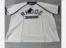 Rhude Shirt Mens XXL White Blue Ciclismo Graphic Raglan Made USA New Tee T-Shirt