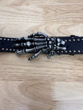 Skeleton Hand Belt Studded Black Faux Leather Gothic Punk Biker Skull Buckle 13