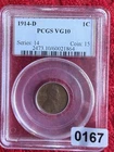 1914-D Lincoln Wheat Small Cent PCGS VG10 BN Bronze Graded Coin