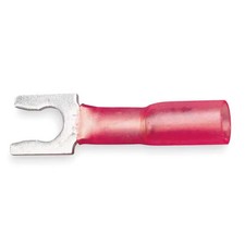 Fork Terminal, 6 Stud Size, 18 AWG, 600 V, Heat Shrink Insulated, Red, Crimp