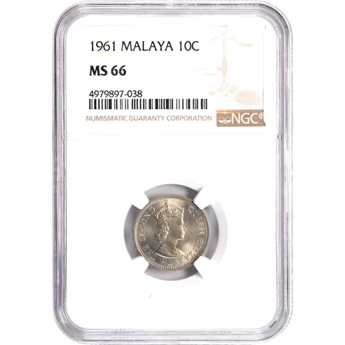 1961 Malaya and British Borneo, 10 Cents, NGC MS 66, KM-2, Malaysia
