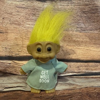 Vintage Russ Troll Doll ''Get Well Soon'' Gown Yellow Hair 5'' Patient Toy Figure