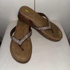 Volatile Beige Rhinestone Flip-Flop Style Wedge Platform Sandals Bling Size 8