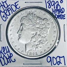 1892 O MORGAN SIL VER DOLLAR AUTHENTIC HI GRADE U.S. MINT COIN RARE KEY DATE