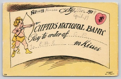 100 Kisses Cupids National Bank Check Kansas City Missouri Postcard