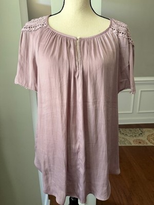 Loft Plus Summer Blouse with Keyhole Neckline,Fluttter Sleeves Lace Trim Sz 18