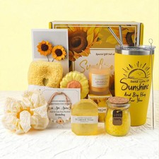 Sunshine Gift Box for Women 10 Pc Spa Set with 20oz Tumbler Blanket Bath Salt