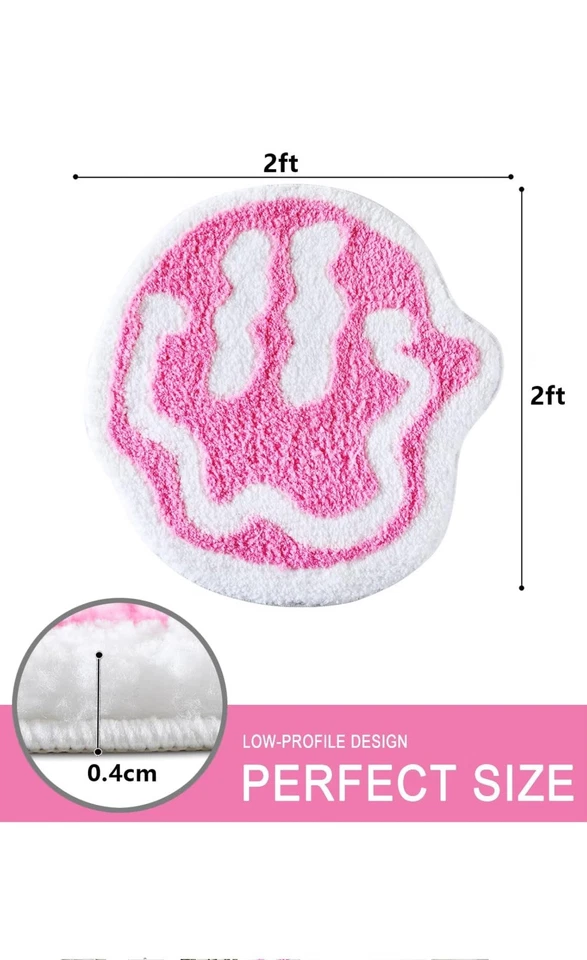 Круглые коврики для ванной Trippy Happy Face 2 фута розовые и белые. - Изображение 2 из 4