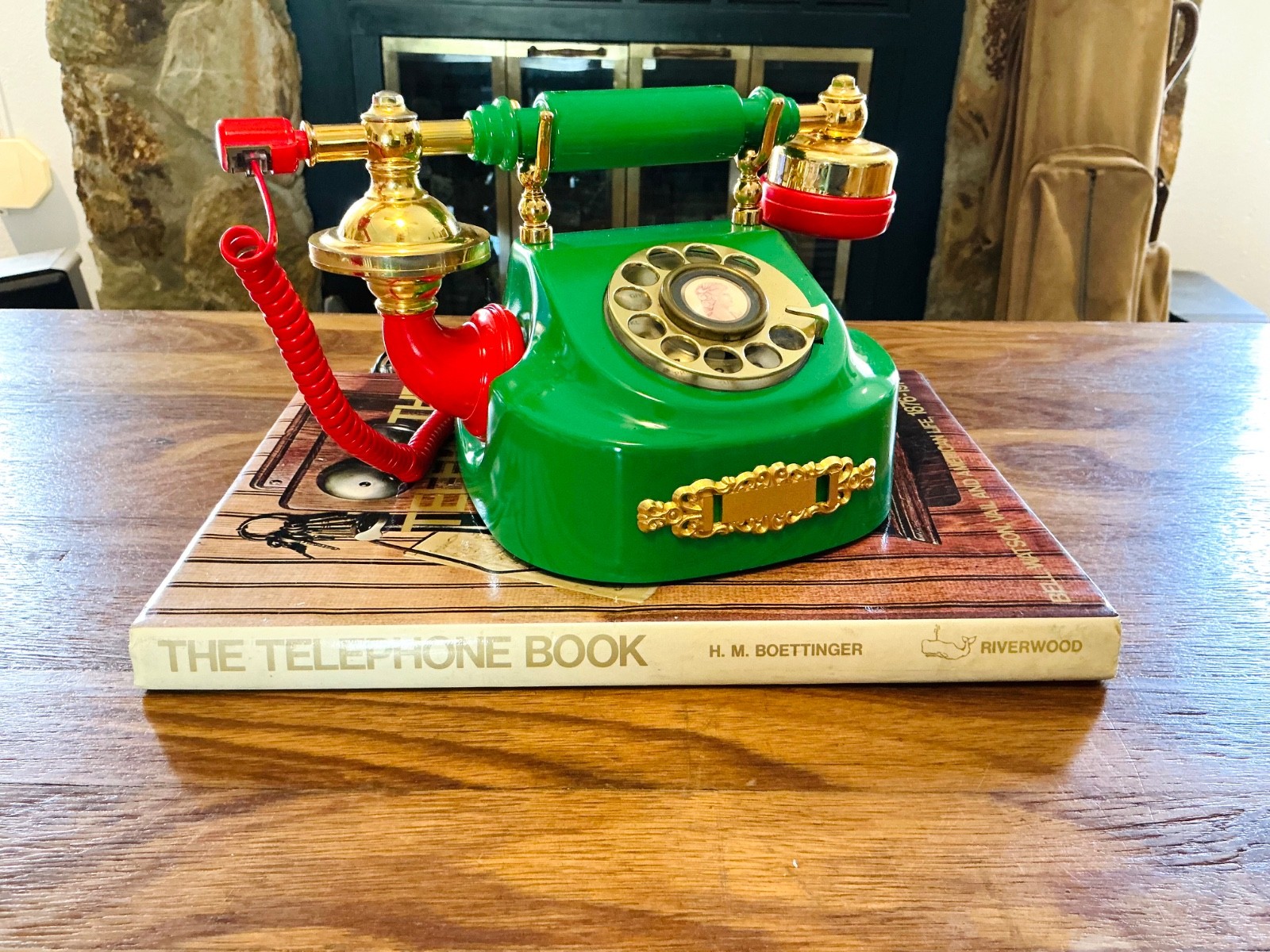 Vintage WORKING Christmas Santa Hotline Phone Emerald Green & Festive Red