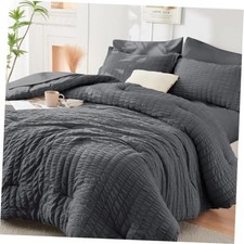 Oversized Queen Comforter Set Seersucker 7 Pieces, All Season Luxury Bed in a