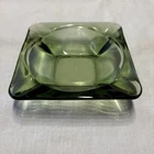 Vintage Clear Green Glass Square Astray Heavy 4 Slots Home Decor 4.5” D MCM
