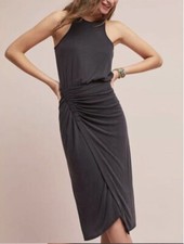 Anthropologie Moulinette Soeurs Gray Gathered Ruched Jersey Midi Dress Sz L