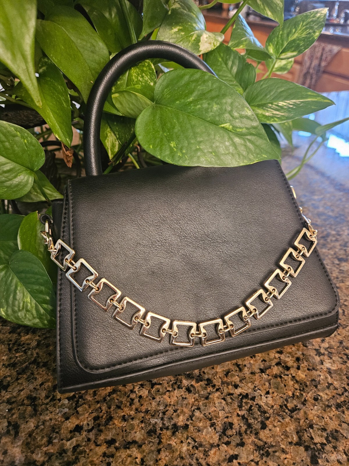 Madden Girl Black Cross Body Bag With Gold Chain Accent