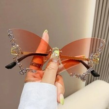 Luxury Diamond Butterfly Sunglasses Women Rimless Oversized Fashion Eyewear
