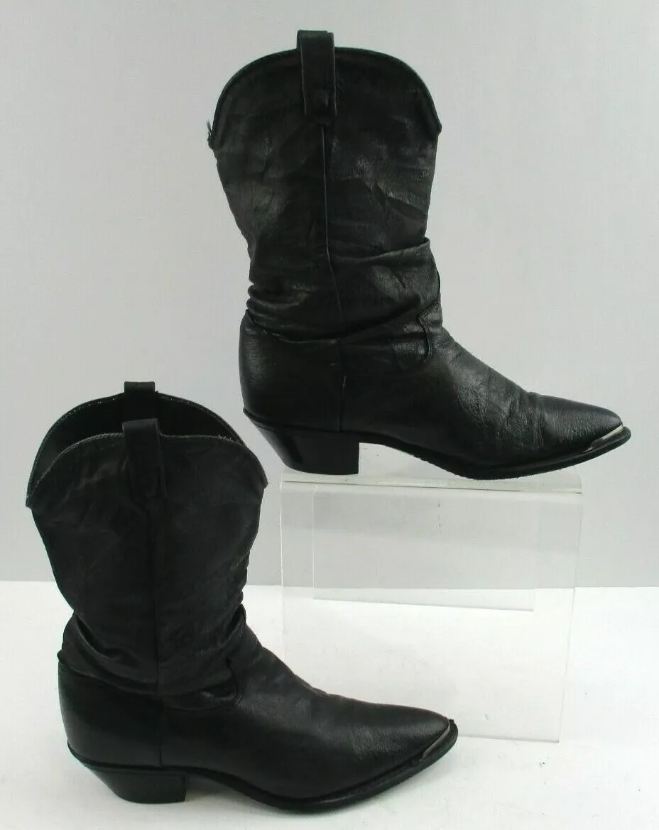 Ladies Dingo Black Leather Pointed Toe Western Slouch Cowgirl