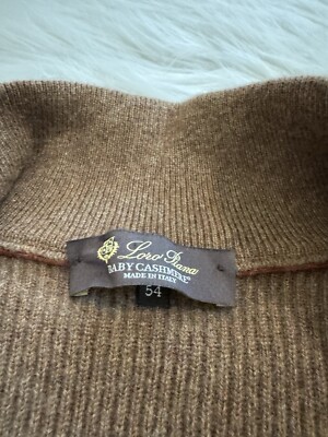 Loro Piana 100% Baby Cashmere Suede Quarter Zip Sweater Brown 54