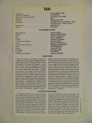 CARTE FICHE CINEMA 1998 TAXI Samy Naceri Frédéric Diefenthal Marion Cotillard Em - Foto 2 di 2