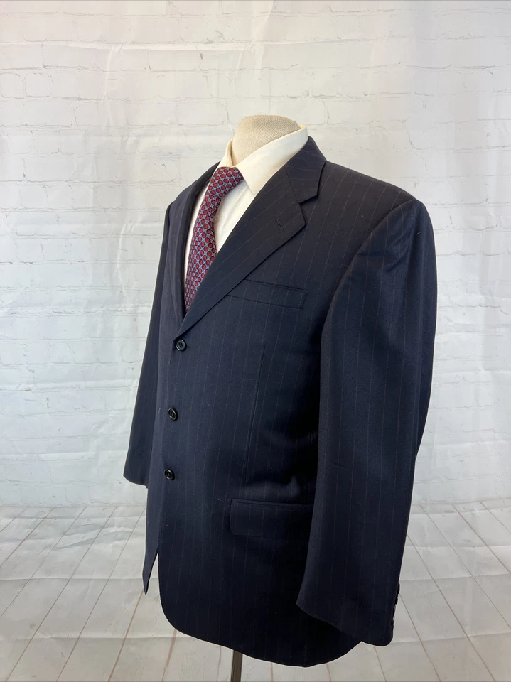 Hickey Freeman Men's Dark Navy Blue Striped Wool Suit 42R 36X30 $1,695 - Image 3 of 4