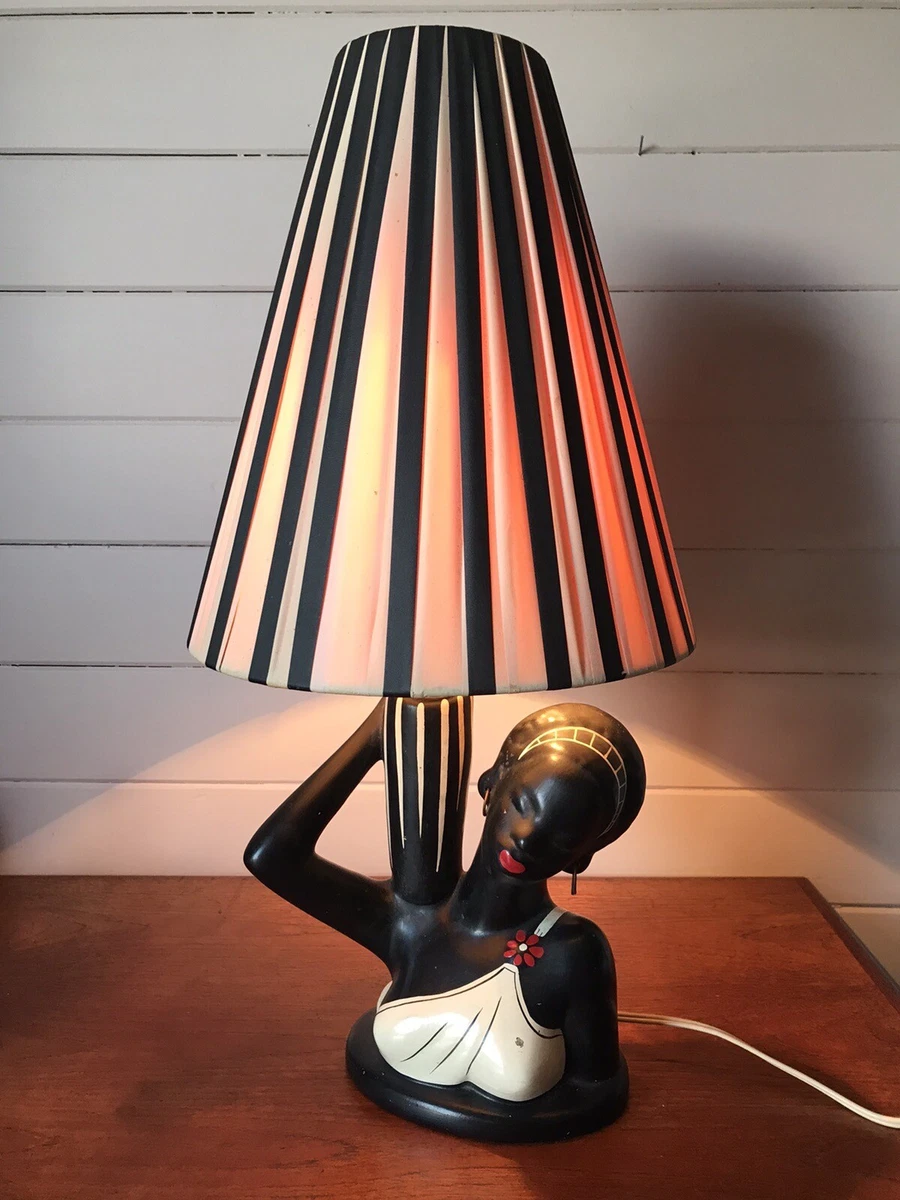 Vintage Barsony Pottery Black Lady Lamp Original Shade HL 48