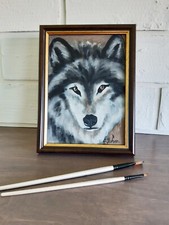 Quadro originale lupo arte animale incorniciato 9 di 7 lupi della fauna selva...