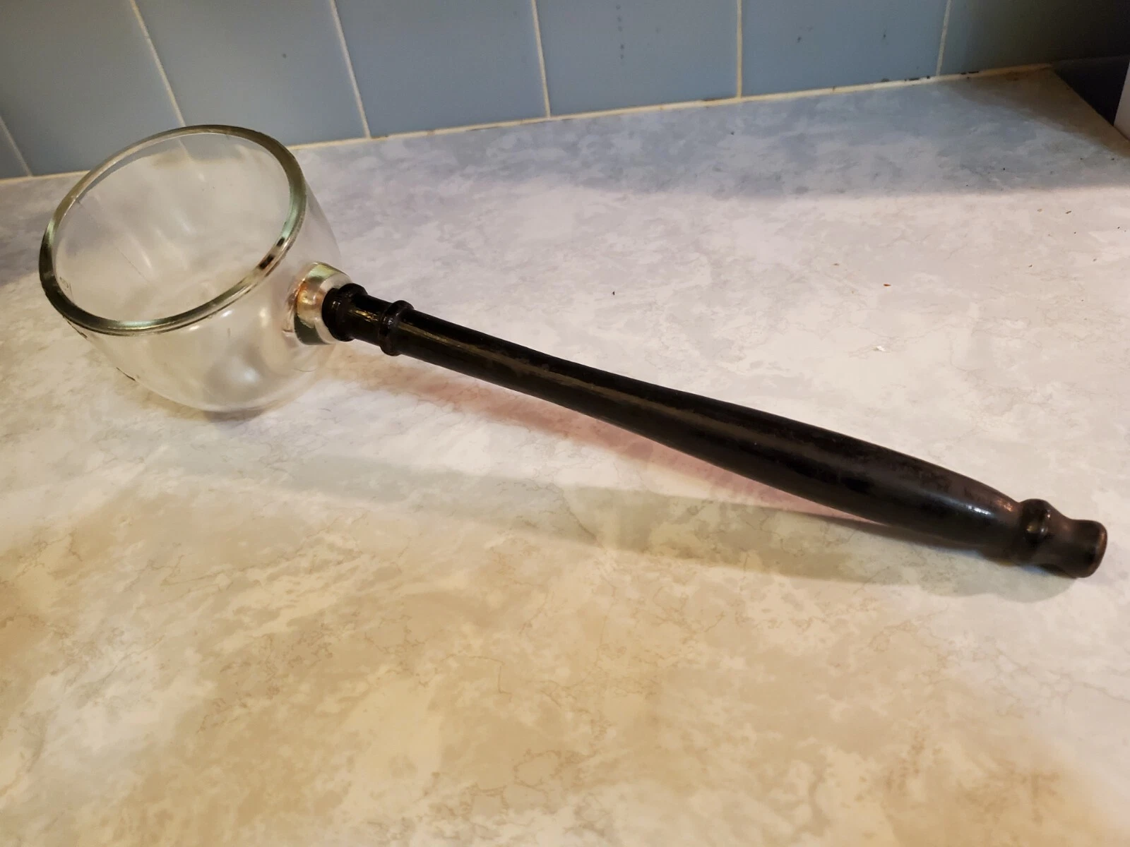 Vintage Antique Glass Canning Ladle Wooden Handle  - 1 Cup, 13"