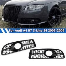 Gloss Black Honeycomb Style Fog Light Grill Grille For Audi A4 B7 S-Line 2005-08
