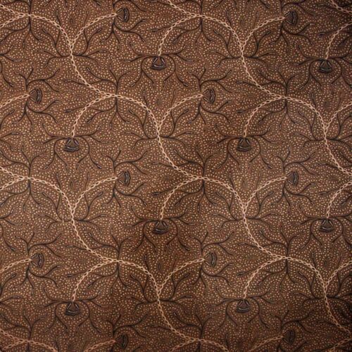 Indonesian Batik Fabric, 100% Cotton, Motif of Plant Pattern 4, Dark Brown - Picture 1 of 6