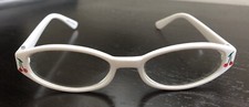 White Retro Look Yellow Tinted Eyeglasses Red Cherry Rhinestone Non Prescription