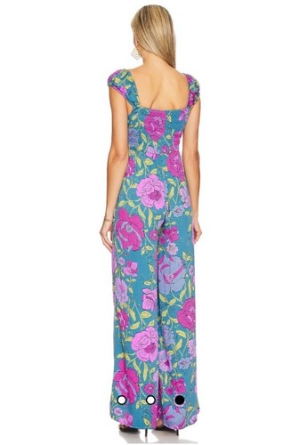 Free people Rolling Hills Wide Leg Floral Jumpsuit Bluebell Combo Size S NWT - Picture 3 of 8